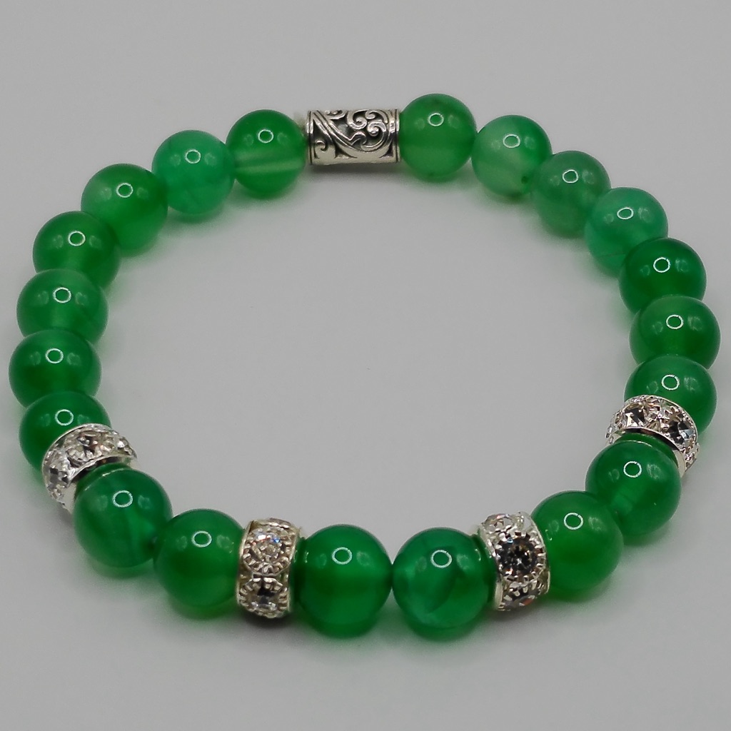 Green Peridot Gemstone Bracelet With Silvery Accents